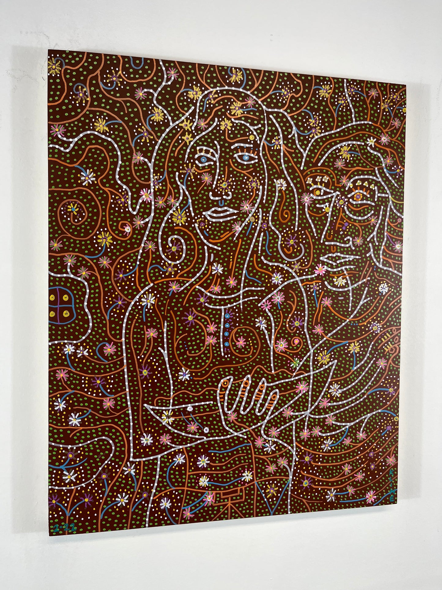 Lift Up Your Heads. 16" x 20". Acrylic and Oil Markers on Wood. John Kline Artwork. Red Line Orange expressionist painting Kansas City