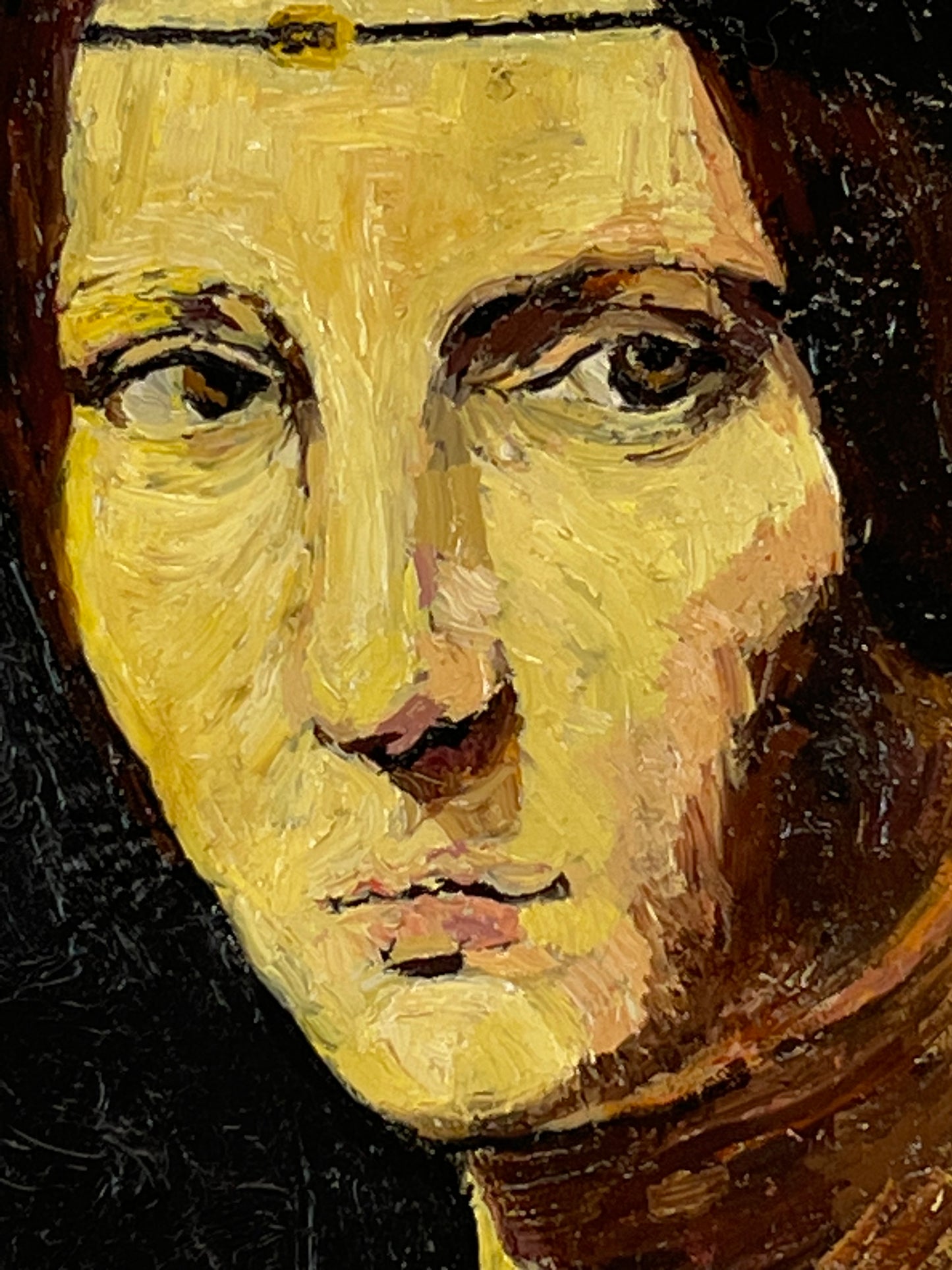Copy of Leonardo da vinci's La Belle Ferronniere. Oil on Canvas. 18" x 24". John Kline Artwork. Italian. portrait