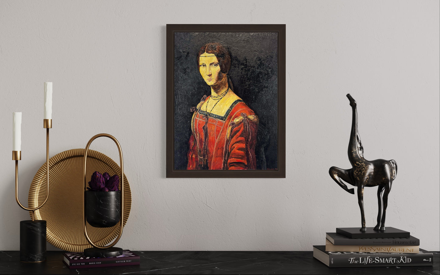 Copy of Leonardo da vinci's La Belle Ferronniere. Oil on Canvas. 18" x 24". John Kline Artwork. Italian. portrait