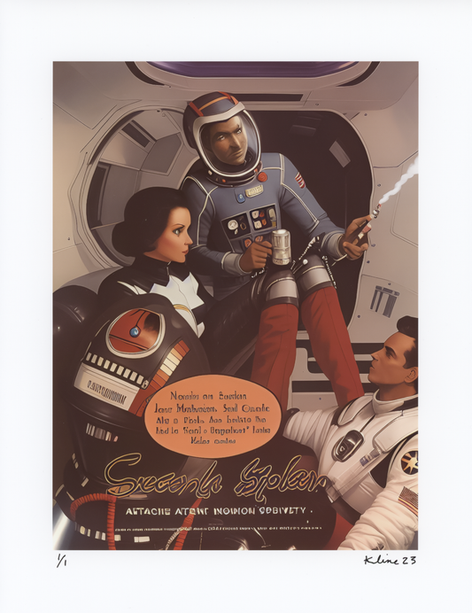 Futuristic Space Travel Advertisement. Digital Art Print. 8.5" x 11". 1/1 Edition. John Kline Artwork