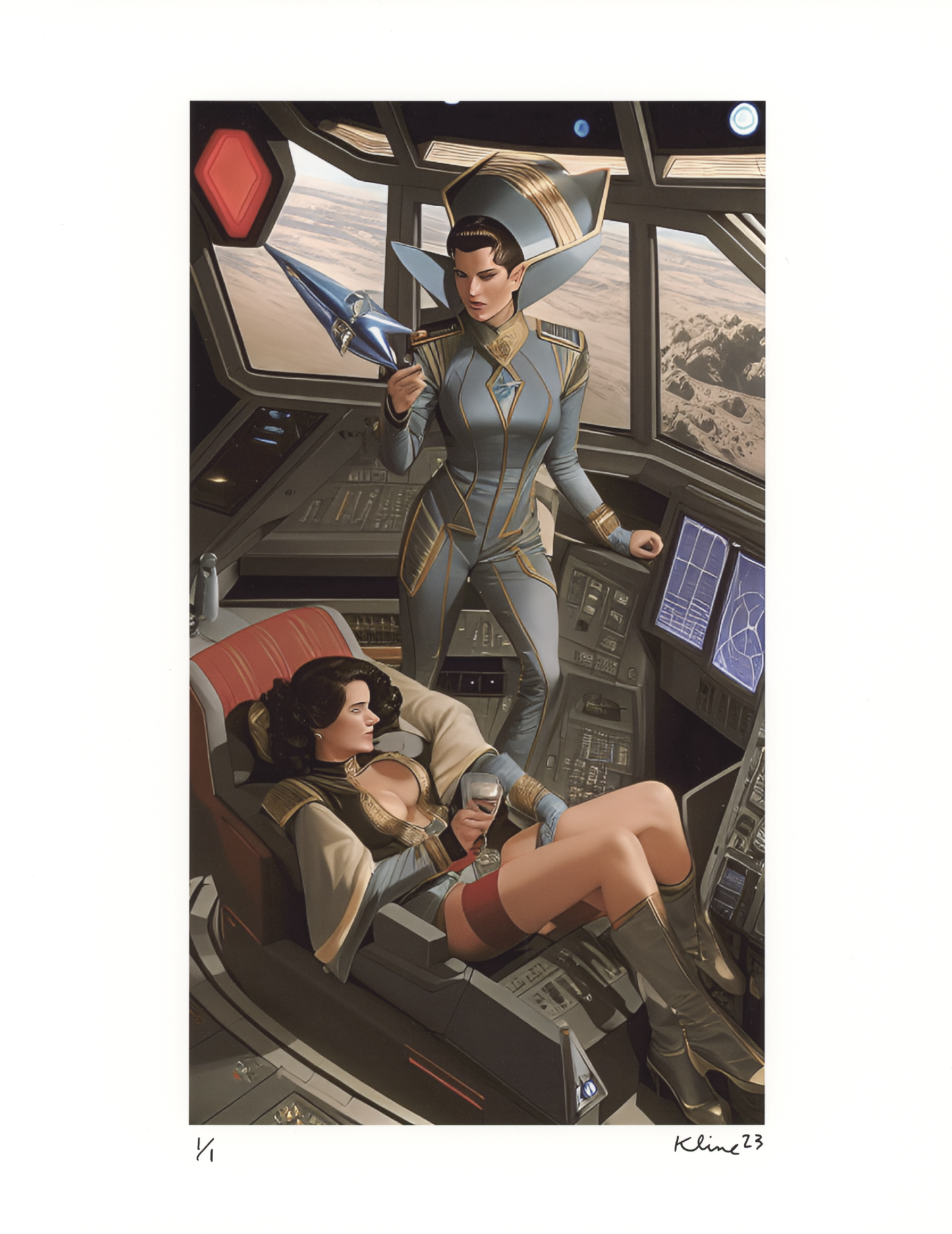 Two Ladies in a Spaceship. Digital Art Print. 8.5" x 11". 1/1 Edition. John Kline Artwork.