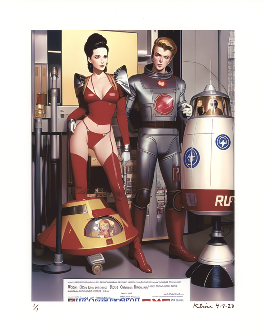 Futuristic Advertisement with Robots. Digital Art Print. 8.5" x 11". 1/1 Edition. John Kline Artwork