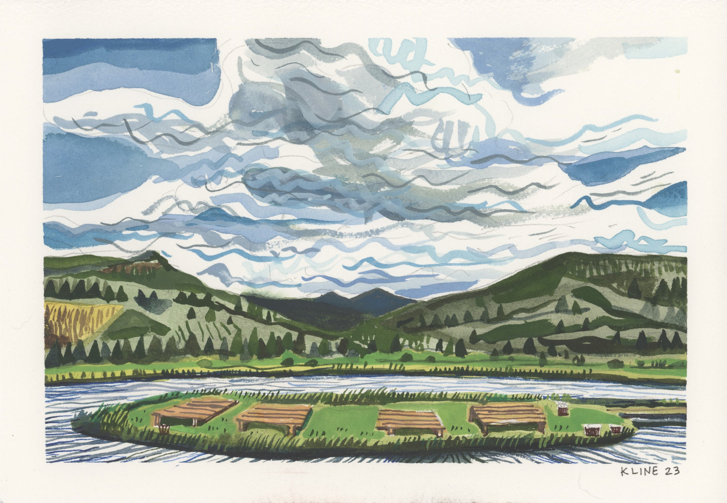 Camp Hale, Colorado. Watercolor. 10" x 8". John Kline Artwork.