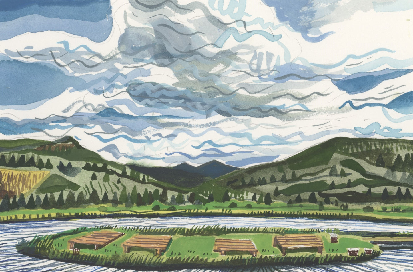 Camp Hale, Colorado. Watercolor. 10" x 8". John Kline Artwork.