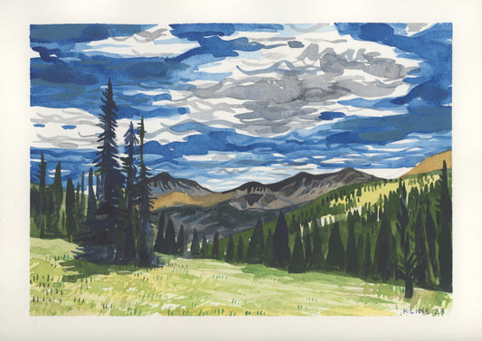 Watrous Gulch Trail, Colorado. Watercolor. 12" x 9". John Kline Artwork.