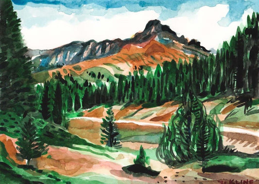 Mountains in Northern Colorado. Watercolor and Gouache. 12" x 9". John Kline Artwork