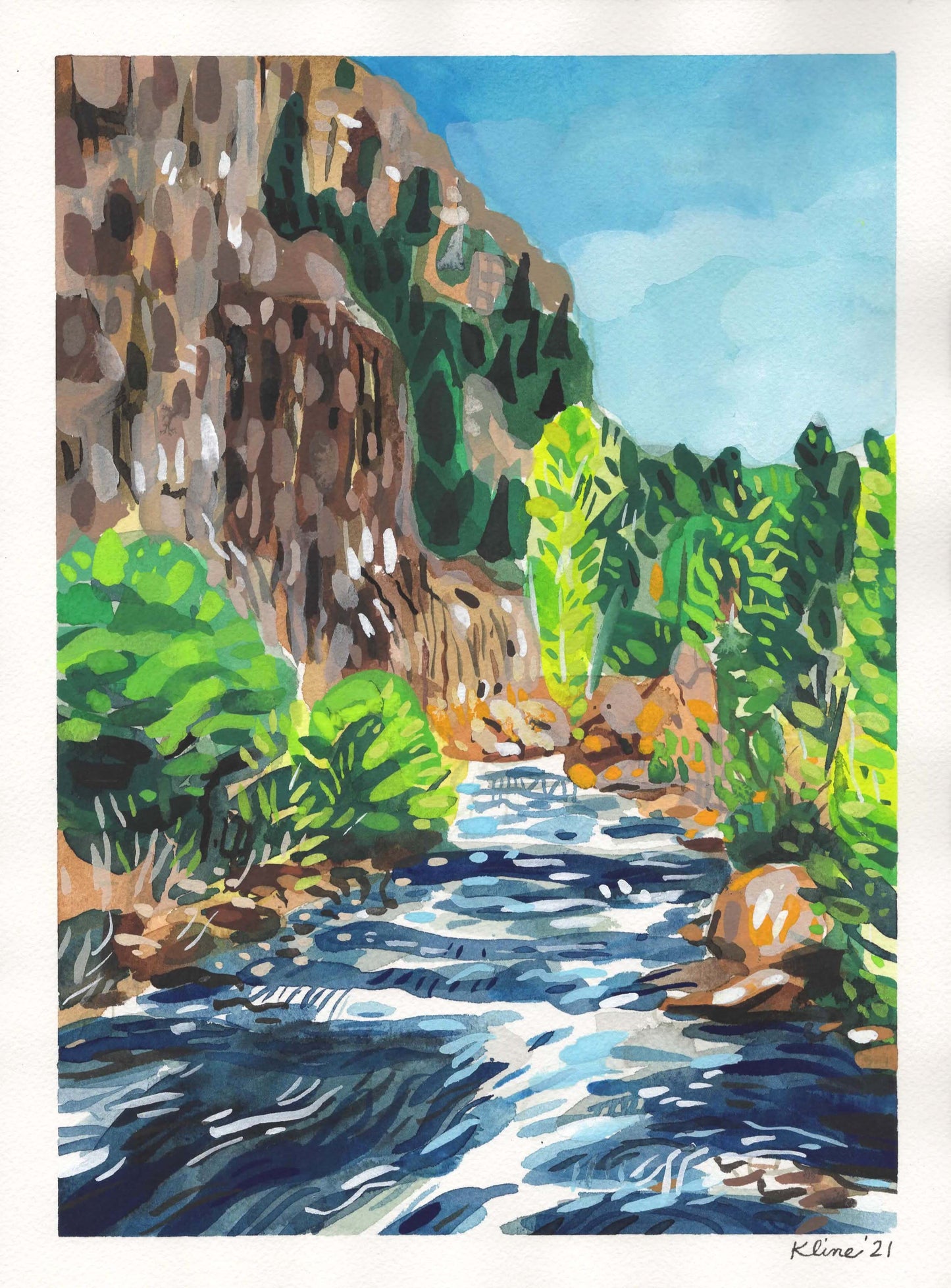 Colorado River Painting. Watercolor on Paper. 9" x 12". Landscape gouache colorful wall art artwork John Kline Denver Aspen Vail Steamboat