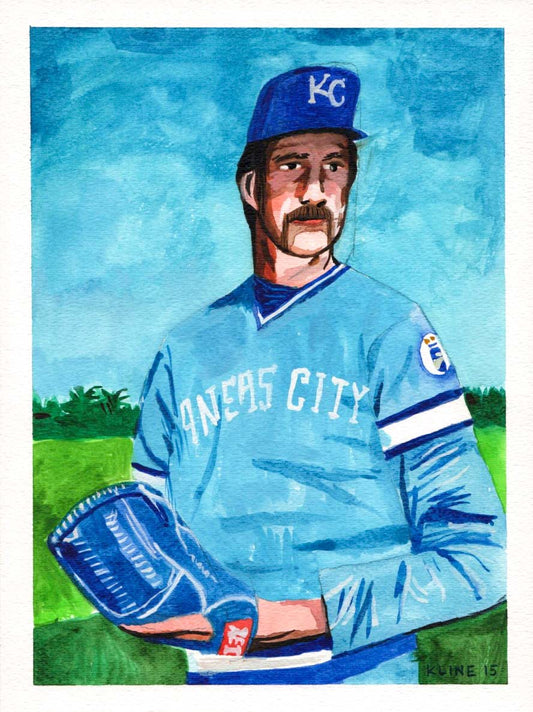 Dennis Leonard. Kansas City Royals. Watercolor and Gouache on Paper. 9" x 12"