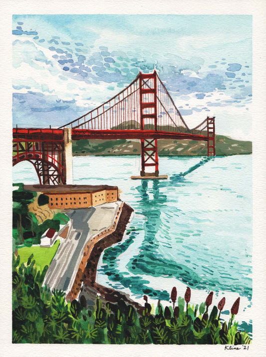 Golden Gate Bridge, San Francisco. Original Watercolor Painting. 9" x 12". California. Bay area. Oakland. Marin County. small. landscape.