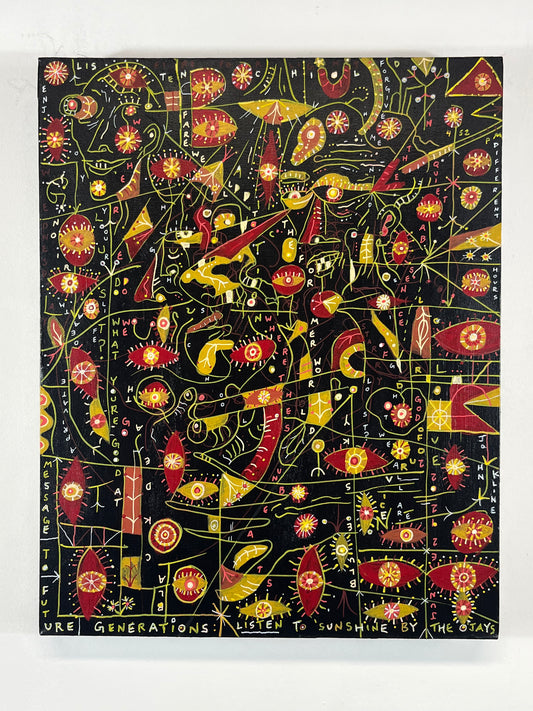 The Nurse and Herodias. 16" x 20" x 1.5". Acrylic on Canvas. John Kline Artwork. Abstract Black Red Yellow Painting Modern