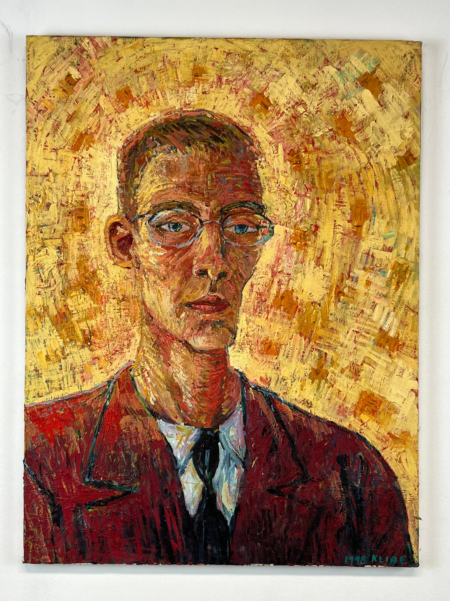 Self-Portrait, 1998. Oil on Canvas. 18" x 24". John Kline Artwork. Yellow Red van Gogh style