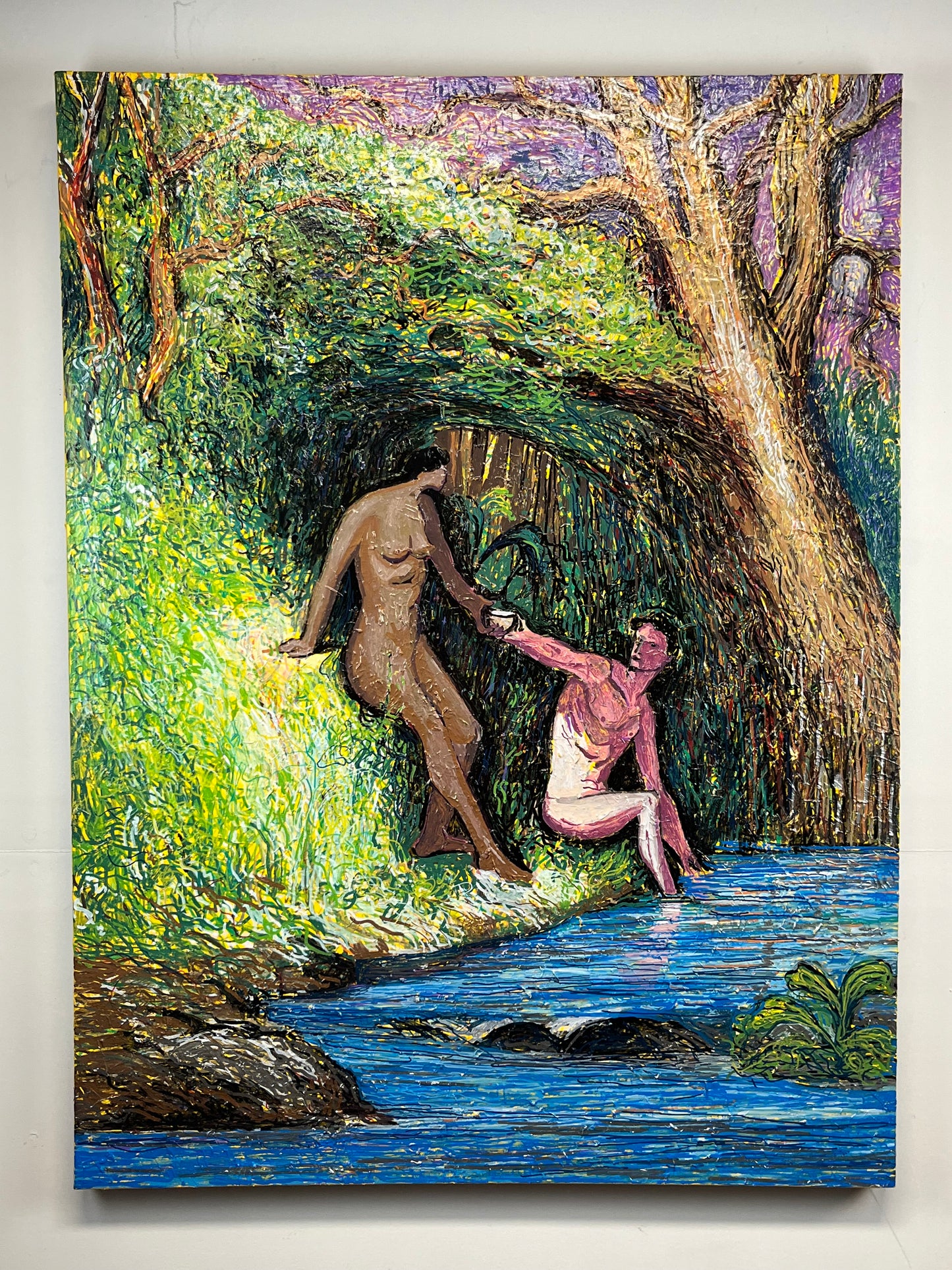 After Gustave Dore's Paradise Lost. Enamel and Oil Markers on Canvas. 36" x 48". John Kline Artwork. Adam and Eve Modern Painting