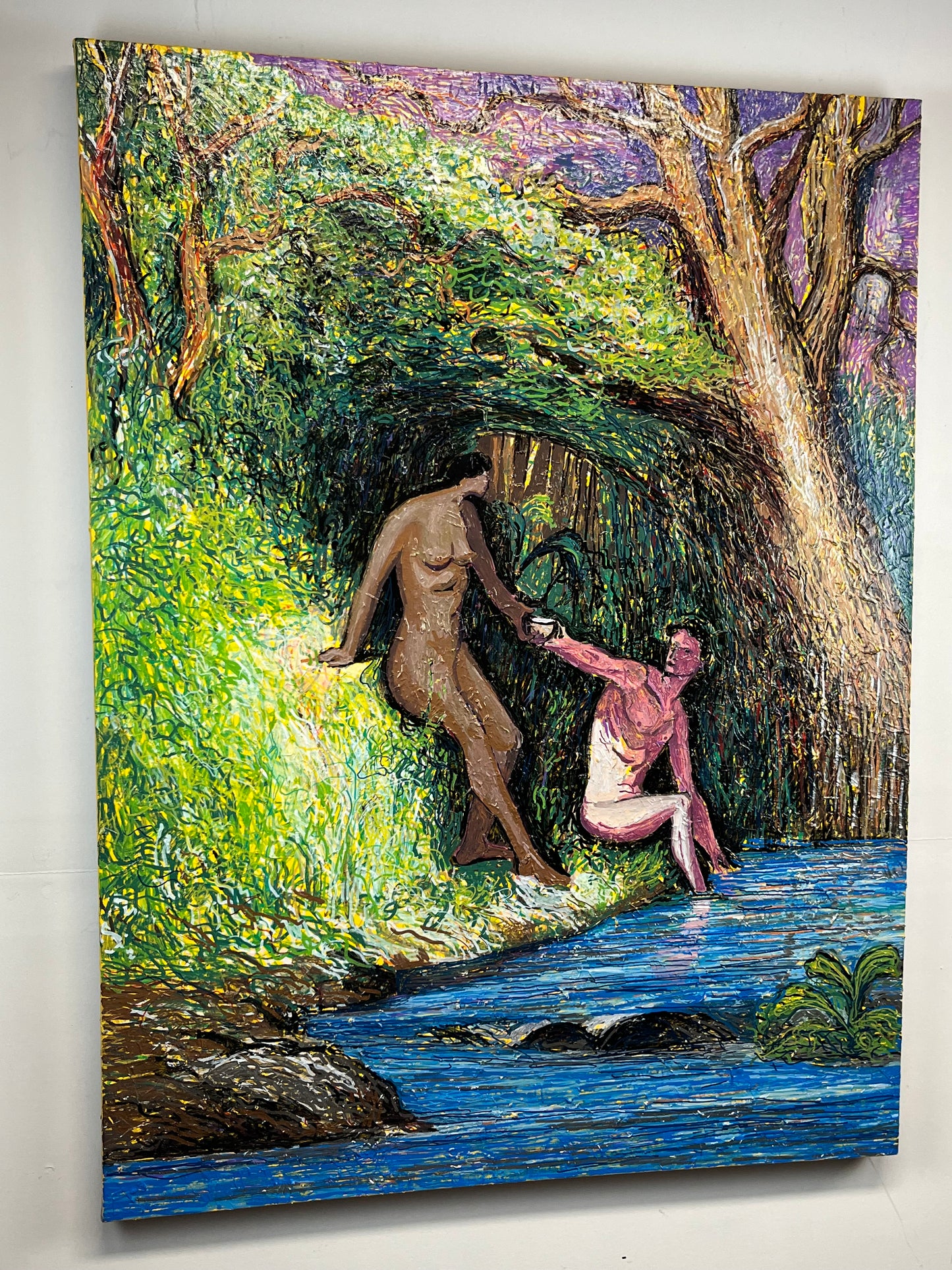 After Gustave Dore's Paradise Lost. Enamel and Oil Markers on Canvas. 36" x 48". John Kline Artwork. Adam and Eve Modern Painting