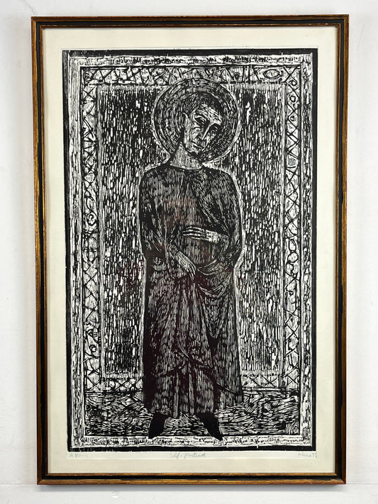 Self-Portrait as a Saint. Woodcut Print. 19" x 28.5". Rare One Edition Print. John Kline Artwork