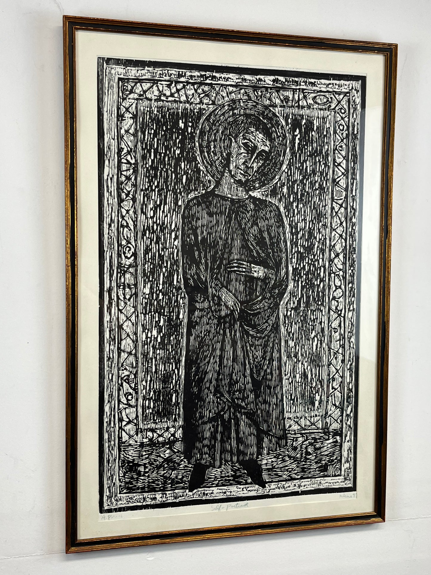 Self-Portrait as a Saint. Woodcut Print. 19" x 28.5". Rare One Edition Print. John Kline Artwork
