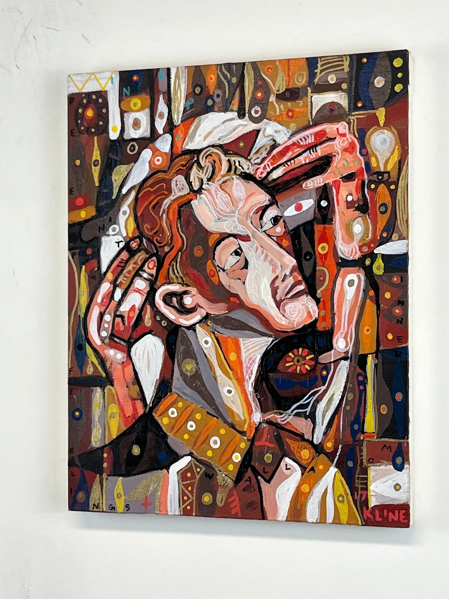 (SOLD) Self-Portrait. Oil and Oil Markers on Canvas. 11" x 14". John Kline Artwork. Painting.
