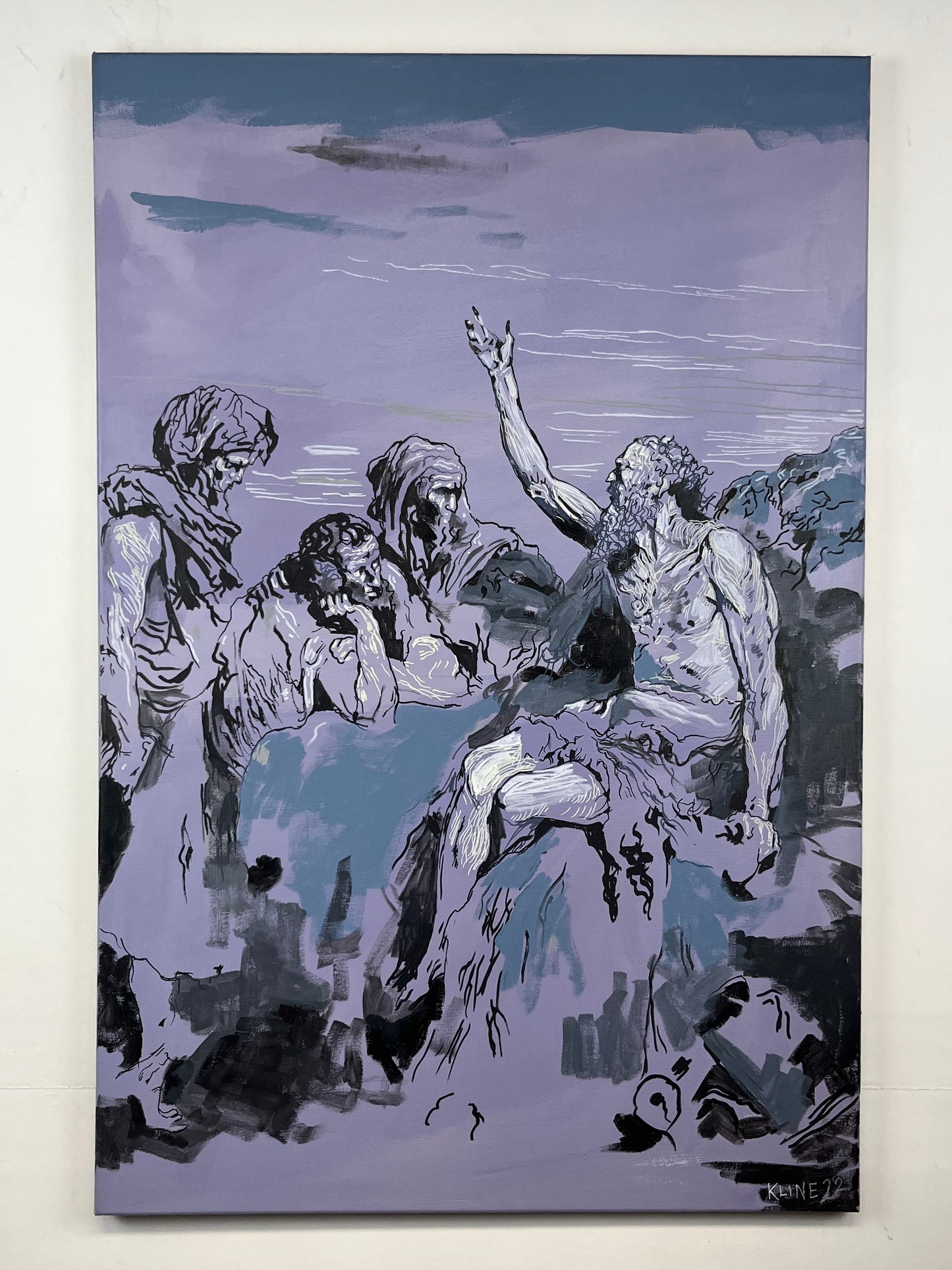 Job and his Friends (after Gustave Dore). Acrylic and Oil Markers on Canvas. 24" x 36". John Kline Artwork.