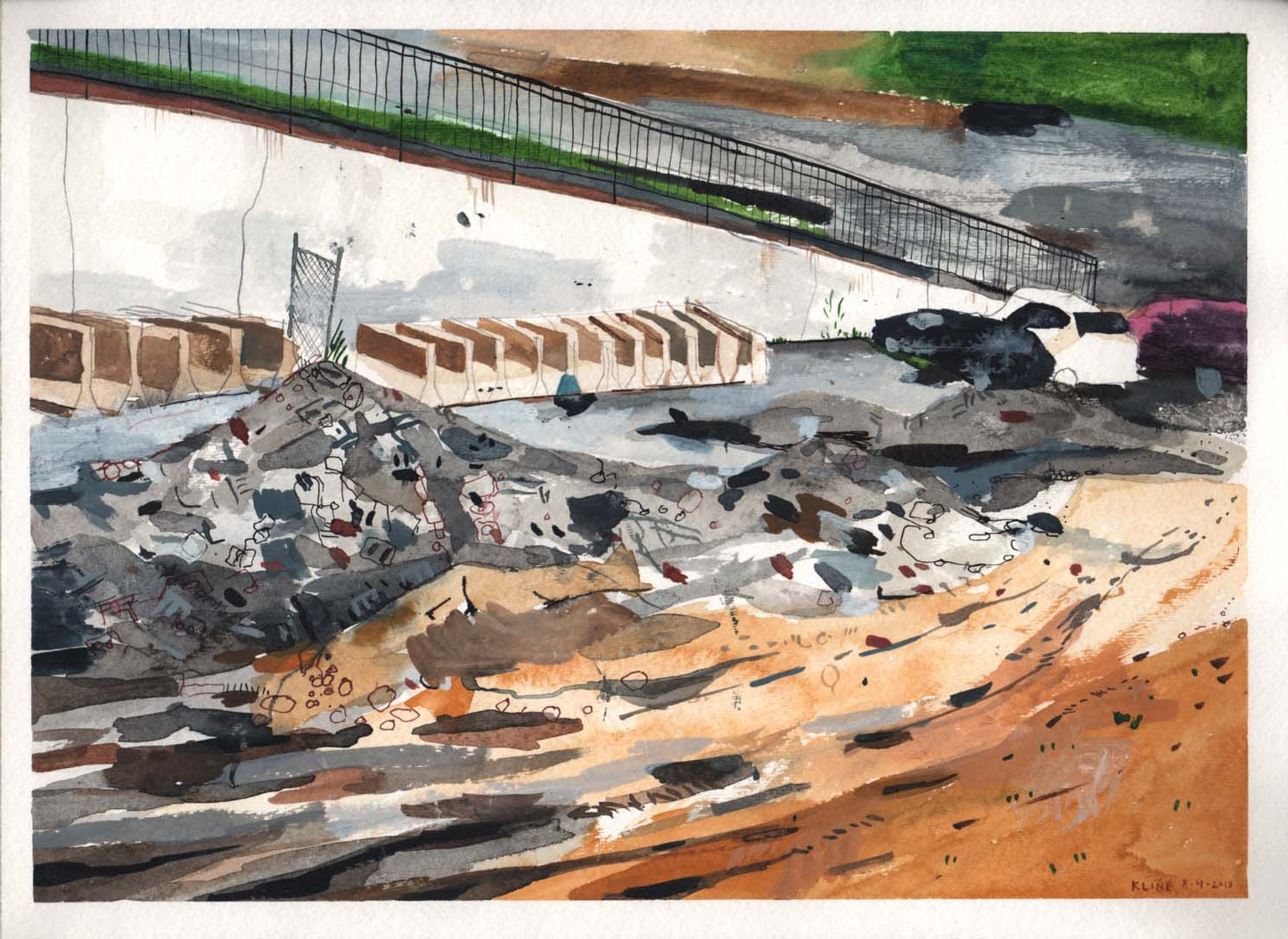 Empty Lot at Linwood and Gillham, Kansas City. Watercolor and Gouache. 15" x 12". John Kline Artwork