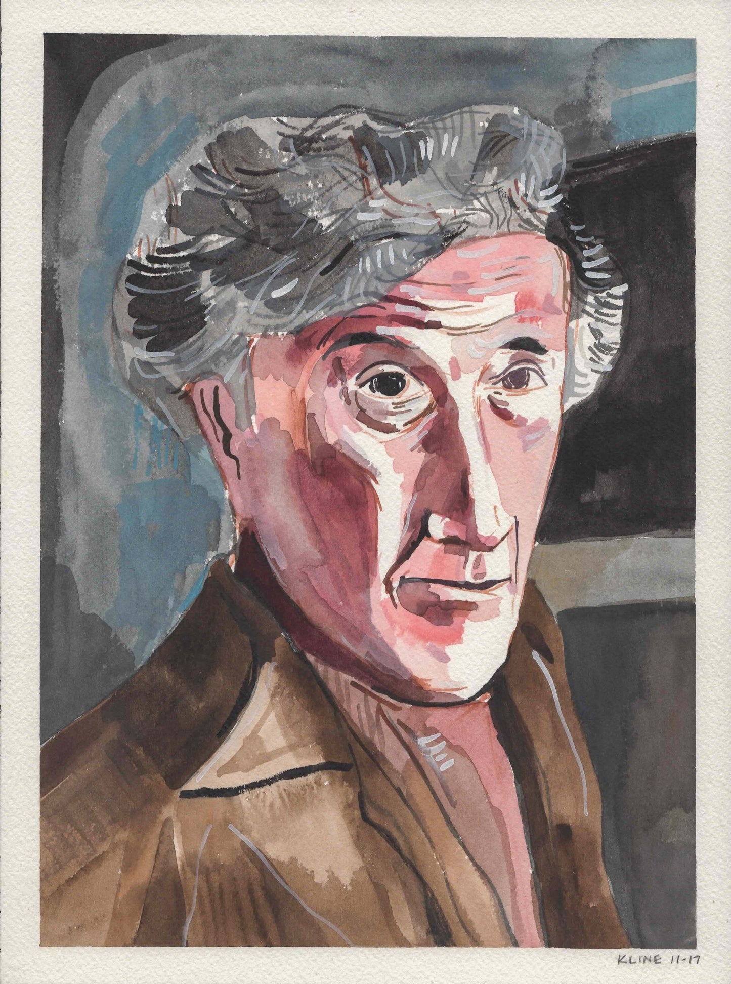 Portrait of Marc Chagall. Watercolor on Paper. 9" x 12"