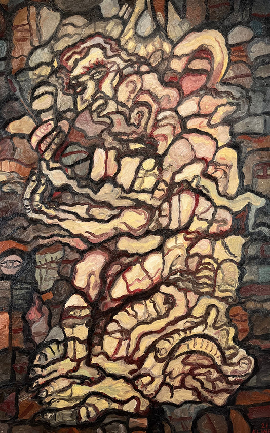Self-Portrait in the Asylum. Oil on Canvas. 30"x 48" x 1.5". John Kline Artwork. Large Abstract Painting