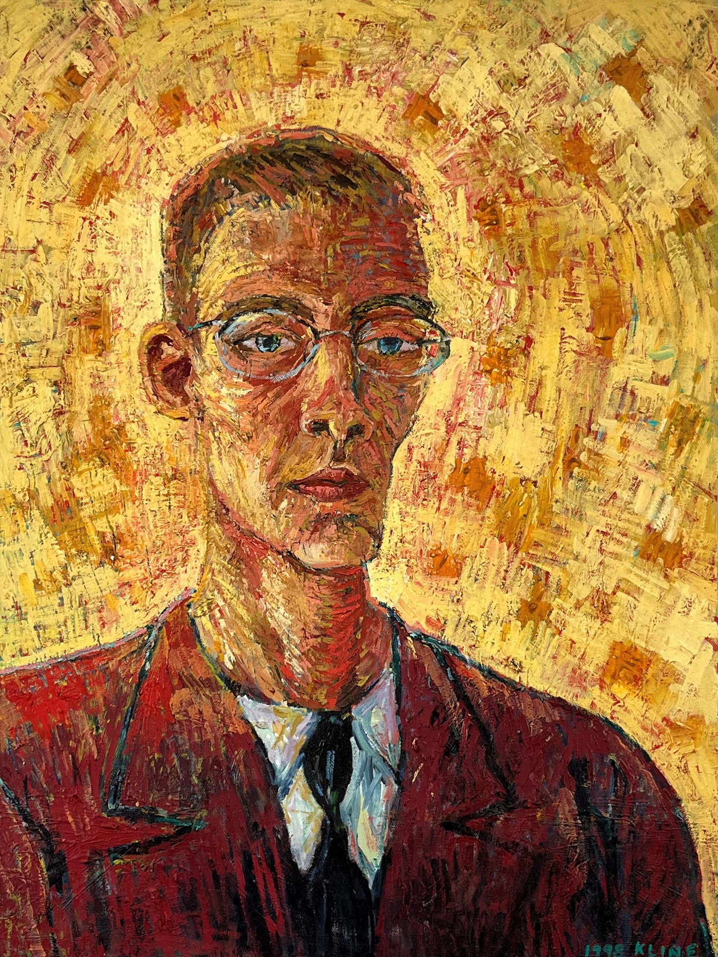 Self-Portrait, 1998. Oil on Canvas. 18" x 24". John Kline Artwork. Yellow Red van Gogh style