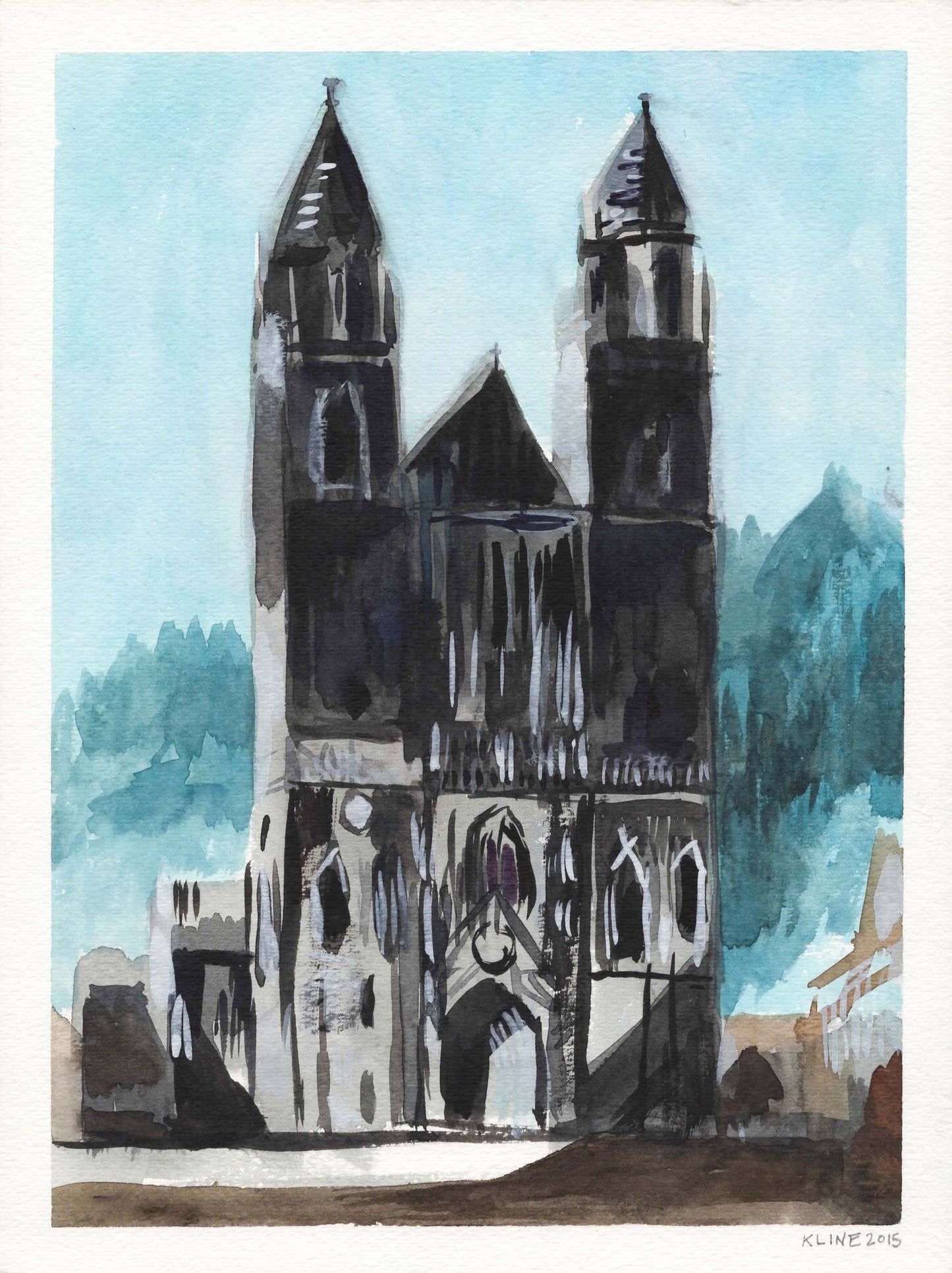 Church. Watercolor on Paper. 8" x 11"