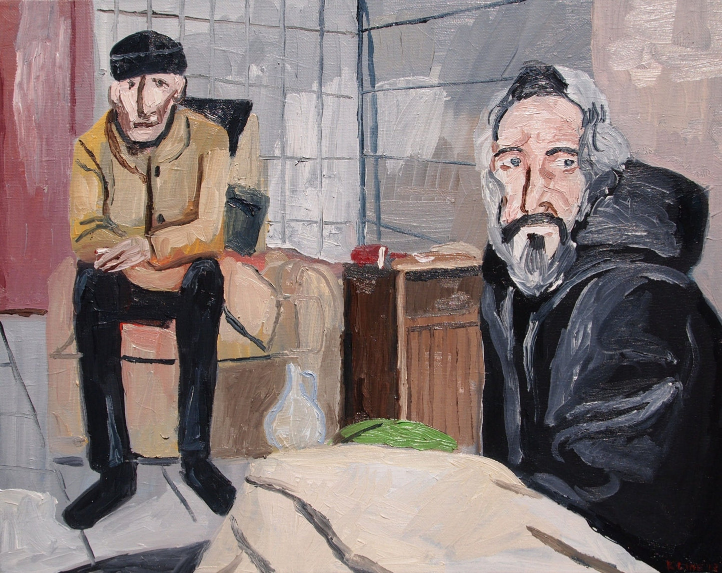 Homeless Men. Original Oil Painting. 16" x 20".