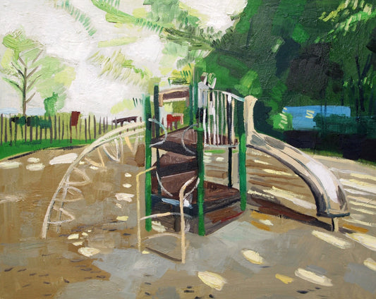 (SOLD) Playground. Oil on canvas. 16" x 20" Kansas City, Missouri. Kid. Children. art. landscape
