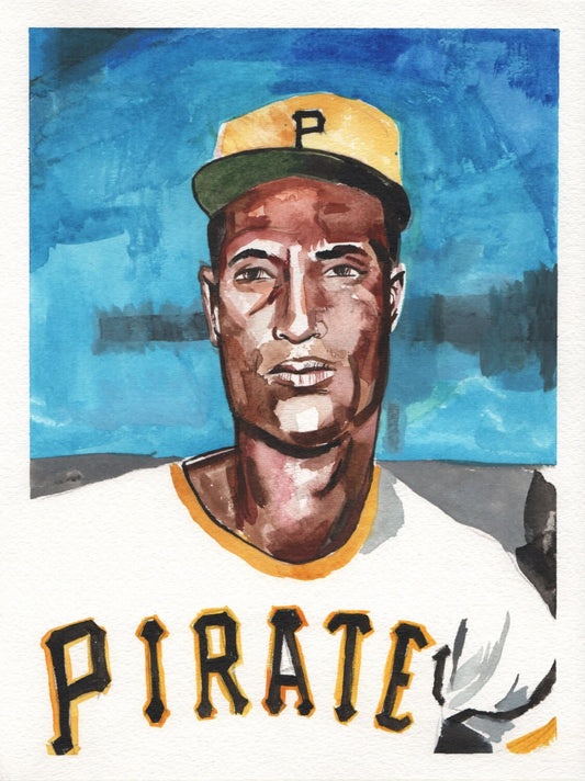 Roberto Clemente. Pittsburgh Pirates. Watercolor and Gouache on Paper. 9" x 12"