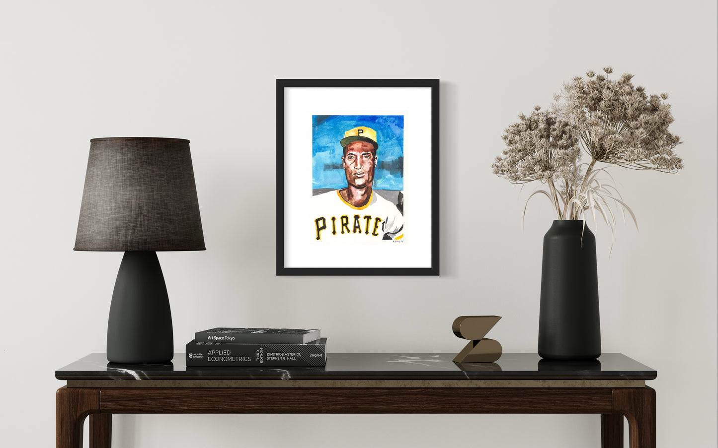 Roberto Clemente. Pittsburgh Pirates. Watercolor and Gouache on Paper. 9" x 12"