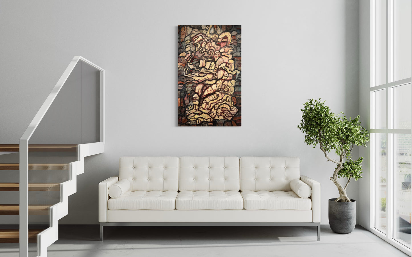 Self-Portrait in the Asylum. Oil on Canvas. 30"x 48" x 1.5". John Kline Artwork. Large Abstract Painting