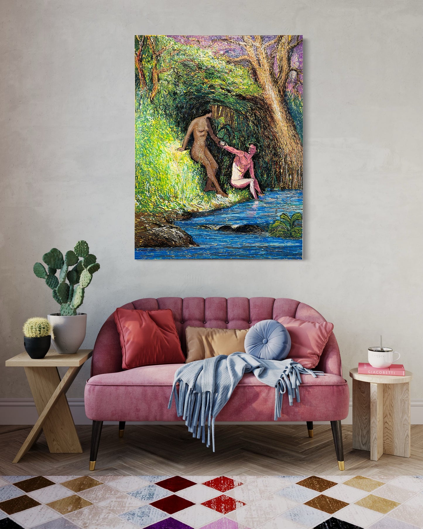 After Gustave Dore's Paradise Lost. Enamel and Oil Markers on Canvas. 36" x 48". John Kline Artwork. Adam and Eve Modern Painting
