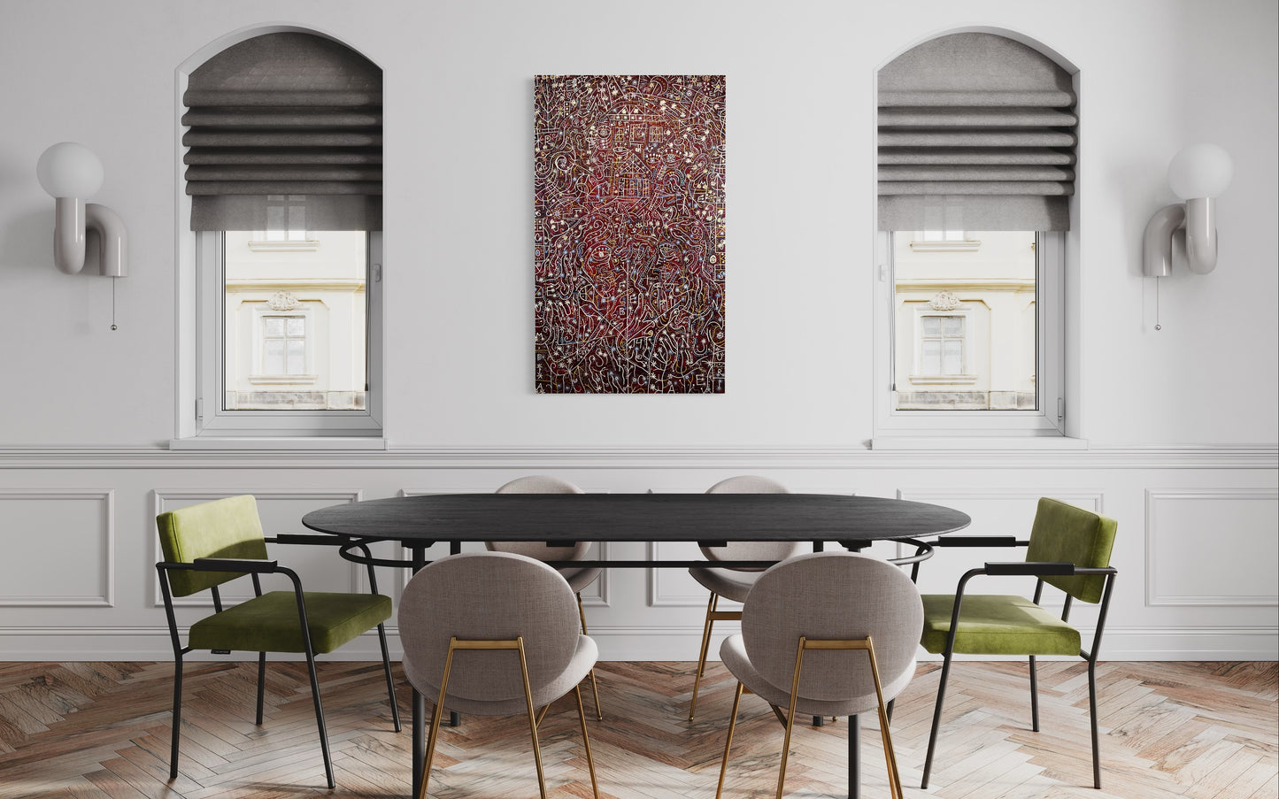 If I Could Go Back to One Night. Acrylic and Oil Markers on Linen. 30" x 50". John Kline Artwork. Kansas City Abstract Artist.