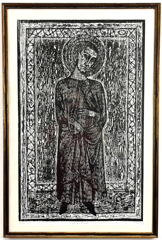Self-Portrait as a Saint. Woodcut Print. 19" x 28.5". Rare One Edition Print. John Kline Artwork