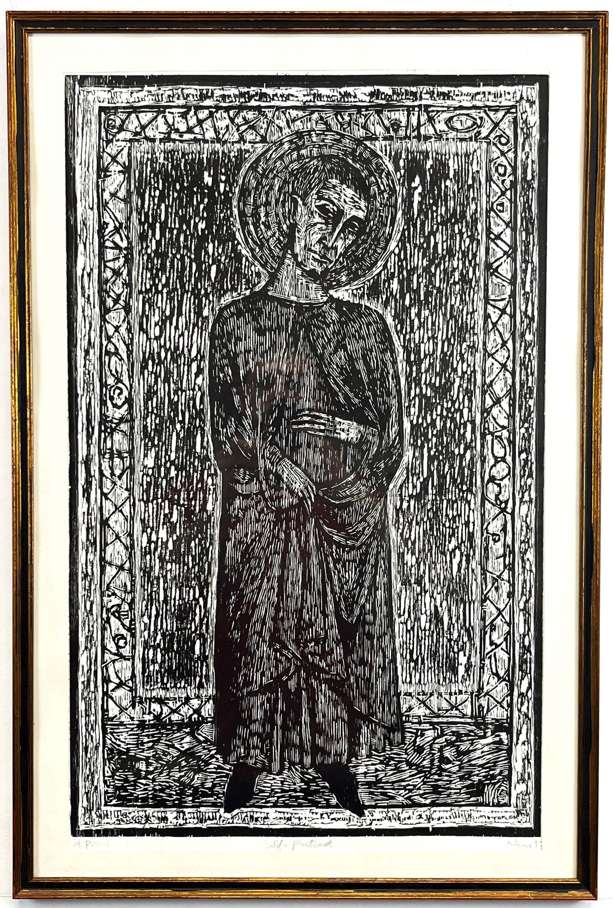 Self-Portrait as a Saint. Woodcut Print. 19