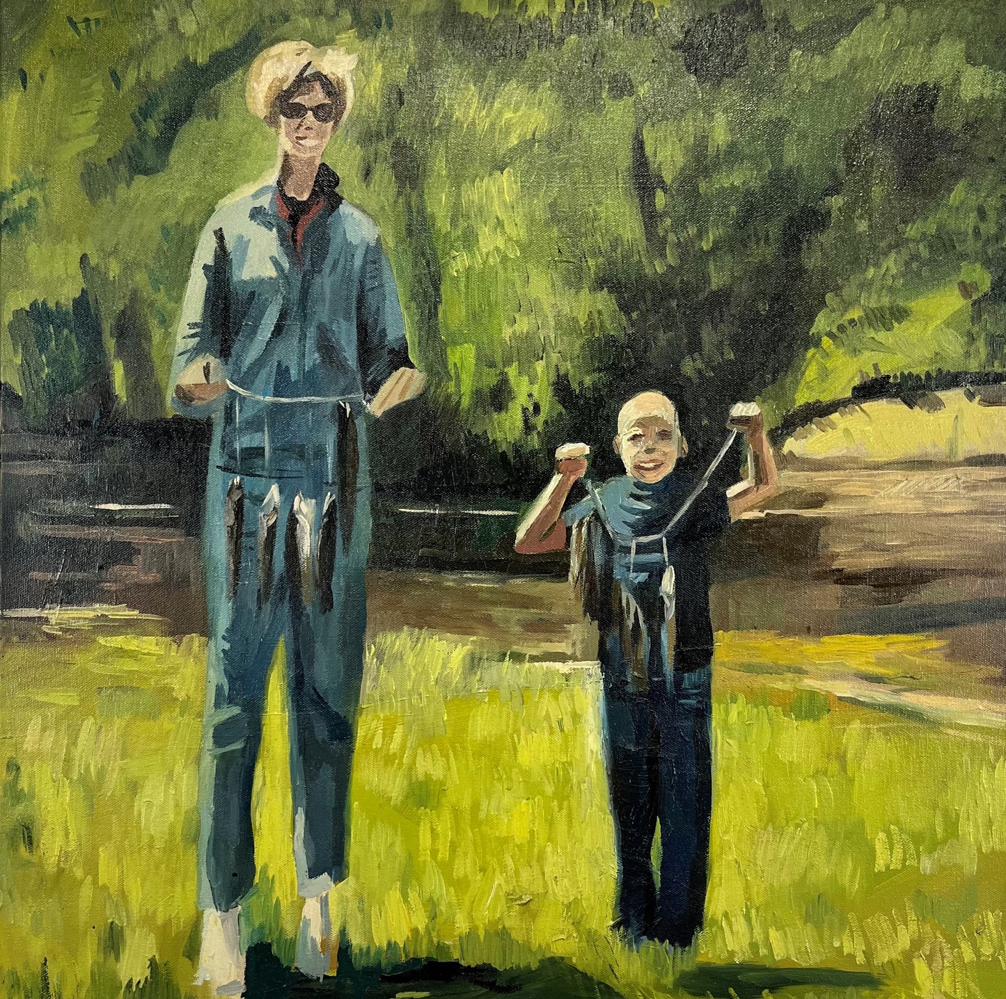 My Mom and Cousin Mike in 1969. Oil on Canvas. 24" x 24" x 1.5". John Kline Artwork.