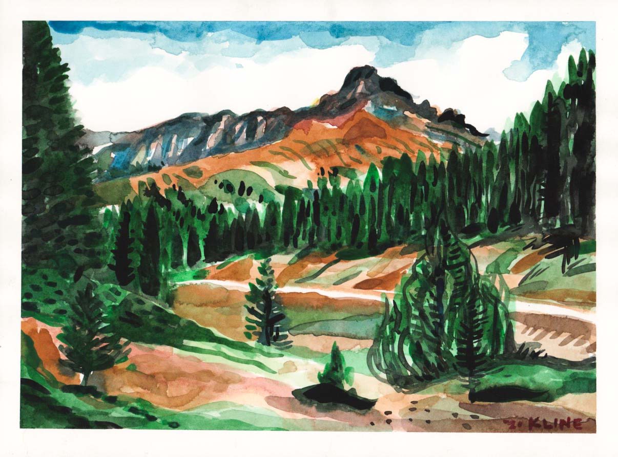 Mountains in Northern Colorado. Watercolor and Gouache. 12" x 9". John Kline Artwork