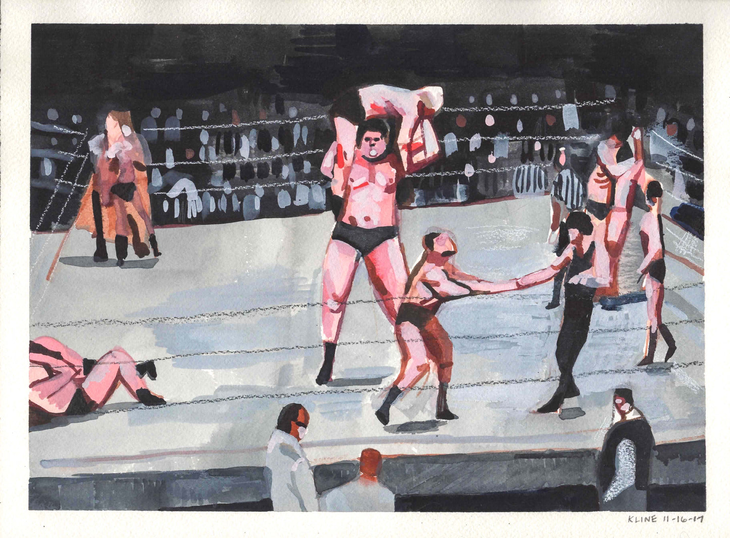 Andre the Giant, Wrestlemania. Watercolor on Paper. 9" x 12". wrestling painting hulk hogan royal rumble bret hart jake the snake artwork