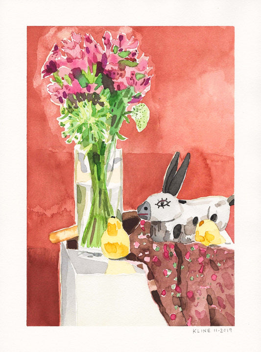 Still-Life with Flowers. Watercolor. 9" x 12". John Kline Artwork