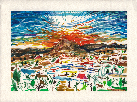 Mountain Sunset. Watercolor and Gouache. 12" x 9". John Kline Artwork