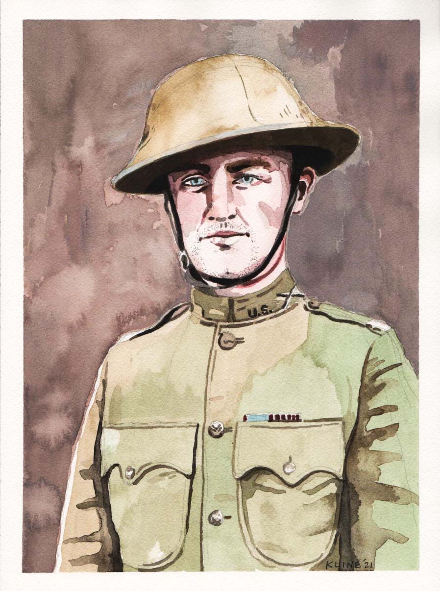 World War 1 Soldier. Watercolor on Paper. 9" x 12"